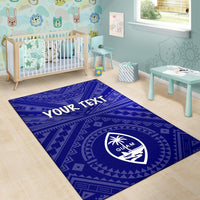 Guam Personalised Area Rug - Guam Seal With Polynesian Tattoo Style (Blue) - Polynesian Pride