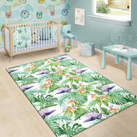 Tropical Orange Orchids Strelitzia Monstera Rug - Polynesian Pride