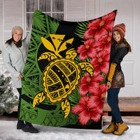 Hawaii Turtle Hibiscus Polynesian Premium Blanket - Aphos Style - Polynesian Pride