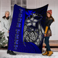 Polynesian Hawaii Custom Personalised Premium Blanket Blue - Turtle with Hook - Polynesian Pride