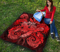 Hawaii Turtle Wave Polynesian Premium Quilt - Hey Style Red - Polynesian Pride