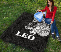 Sun In Leo Zodiac Premium Quilt Polynesian Tattoo Simple - White - Polynesian Pride