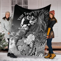Tonga Custom Personalised Premium Blanket - Humpback Whale with Tropical Flowers (White) - Polynesian Pride