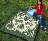 Hawaiian Kalo Coconut Pattern Premium Quilt - Green - Argu Style - AH - Polynesian Pride