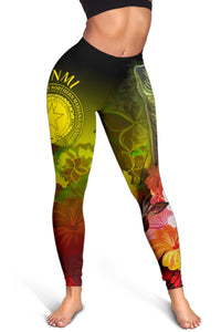 CNMI Women's Leggings - Humpback Whale with Tropical Flowers (Yellow) - Polynesian Pride