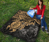 Tonga Polynesian Premium Quilts - Tonga Coat Of Arms & Golden Turtle Hibiscus - Polynesian Pride
