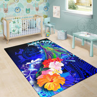 Guam Custom Personalised Area Rug - Humpback Whale with Tropical Flowers (Blue) - Polynesian Pride
