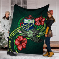 Samoa Polynesian Premium Blanket - Green Turtle Hibiscus - Polynesian Pride