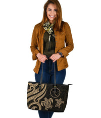 Chuuk Micronesian Large Leather Tote Bag - Gold Tentacle Turtle - Polynesian Pride
