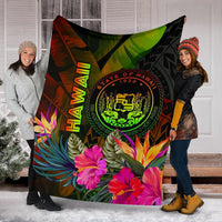Polynesian Hawaii Polynesian Premium Blanket - Hibiscus and Banana Leaves - Polynesian Pride