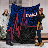 Samoa Premium Blanket - Samoa Seal With Polynesian Patterns In Heartbeat Style (Blue) - Polynesian Pride