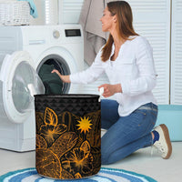 Nauru Laundry Basket - Polynesian Turtle Hibiscus Gold - Polynesian Pride