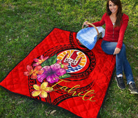 Tahiti Polynesian Premium Quilt - Floral With Seal Red - Polynesian Pride