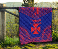 Wallis And Futuna Premium Quilt - Wallis And Futuna Coat Of Arms Polynesian Chief Dark BLue Version - Polynesian Pride