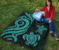 Yap Micronesian Premium Quilt - Turquoise Tentacle Turtle - Polynesian Pride
