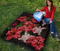 Hawaii Red Hibiscus Turtle Premium Quilt - AH - Ray Style - Polynesian Pride
