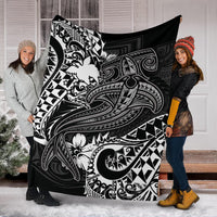 Papua New Guinea Premium Blanket - White Shark Polynesian Tattoo - Polynesian Pride