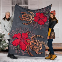 Hawaii Turtle Hibiscus Polynesian Premium Blanket - Khoi Style - AH - Polynesian Pride
