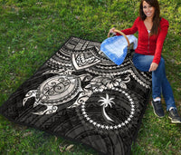 Chuuk Polynesian Premium Quilt - Chuuk Flag & White Turtle Hibiscus - Polynesian Pride