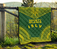 Society Islands Premium Quilt - Society Islands Flag Polynesian Chief Green Version - Polynesian Pride