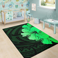 Royal Hibiscus Polynesian Tribal Area Rug Green AH - Polynesian Pride
