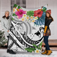 Papua New Guinea Polynesian Premium Blanket - Summer Plumeria (White) - Polynesian Pride