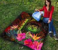 Polynesian Hawaii Polynesian Premium Quilt - Hibiscus and Banana Leaves - Polynesian Pride