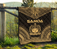 Samoa Premium Quilt - Samoa Coat Of Arms Polynesian Chief Gold Version - Polynesian Pride