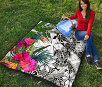 Wallis And Futuna Premium Quilt White - Turtle Plumeria Banana Leaf - Polynesian Pride