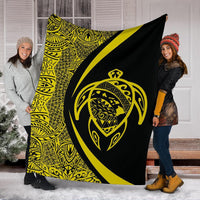 Hawaii Turtle Map Polynesian Premium Blanket - Yellow - Circle Style - Polynesian Pride