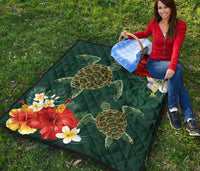 Hawaii Sea Turtle Hibiscus Plumeria Premium Quilt - Polynesian Pride