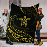Hawaii Turtle Hibicus Premium Blanket - Frida Style - Yellow - Polynesian Pride