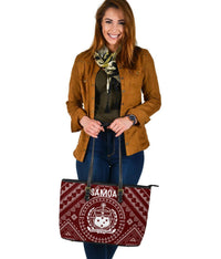 Samoa Leather Tote Bag - Samoa Seal In Polynesian Tattoo Style (Red) - Polynesian Pride