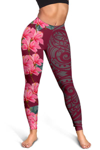 Hawaii Hibiscus Flowers Polynesian - Hawaiian Women's Leggings - Curtis Style - Pink - Polynesian Pride