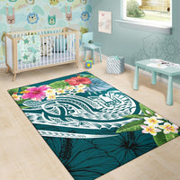 Tahiti Polynesian Area Rug - Summer Plumeria (Turquoise) - Polynesian Pride