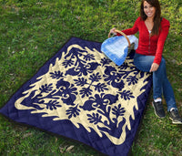 Hawaiian Leaves Pattern Premium Quilt - Blue - Argu Style - AH - Polynesian Pride