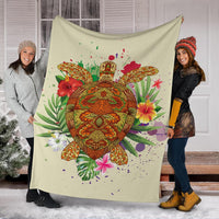 Hawaii Turtle Life Hibiscus Design Premium Blanket - Polynesian Pride