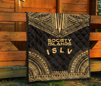 Society Islands Premium Quilt - Society Islands Flag Polynesian Chief Gold Version - Polynesian Pride