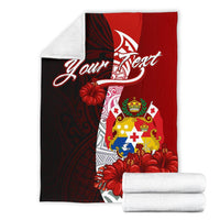 Tonga Polynesian Custom Personalised Premium Blanket - Coat Of Arm With Hibiscus - Polynesian Pride