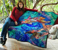 Hawaii Polynesian Premium Quilt - Kanaka Maoli Sea Turtle Coral Treasure - Polynesian Pride