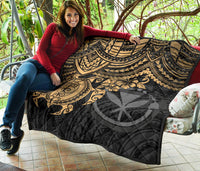 Hawaii Polynesian Premium Quilt - Kanaka Maoli & Gold Turtle Hibiscus - Polynesian Pride