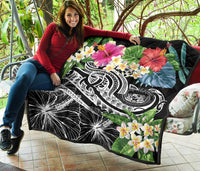 Polynesian Hawaii Premium Quilt - Summer Plumeria (Black) - Polynesian Pride