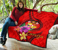 Tonga Polynesian Premium Quilt - Floral With Seal Red - Polynesian Pride