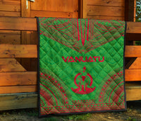 Vanuatu Premium Quilt - Vanuatu Coat Of Arms Polynesian Chief Green Version - Polynesian Pride