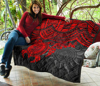 Polynesian Premium Quilt - Polynesian Red Turtle Hibiscus - Polynesian Pride