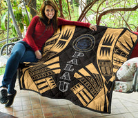 Palau Premium Quilt - Palau Seal Polynesian Gold Tattoo - Polynesian Pride