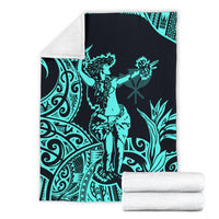 Polynesian Hawaii Premium Blanket - Hula Girl Neon Blue - Polynesian Pride