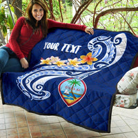 Guam Personalised Premium Quilt - Guam Seal Polynesian Patterns Plumeria (Blue) - Polynesian Pride
