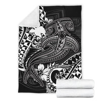 Papua New Guinea Premium Blanket - White Shark Polynesian Tattoo - Polynesian Pride