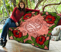 Hawaii Turtle Hibiscus Pink Premium Quilt - Fide Style - Polynesian Pride